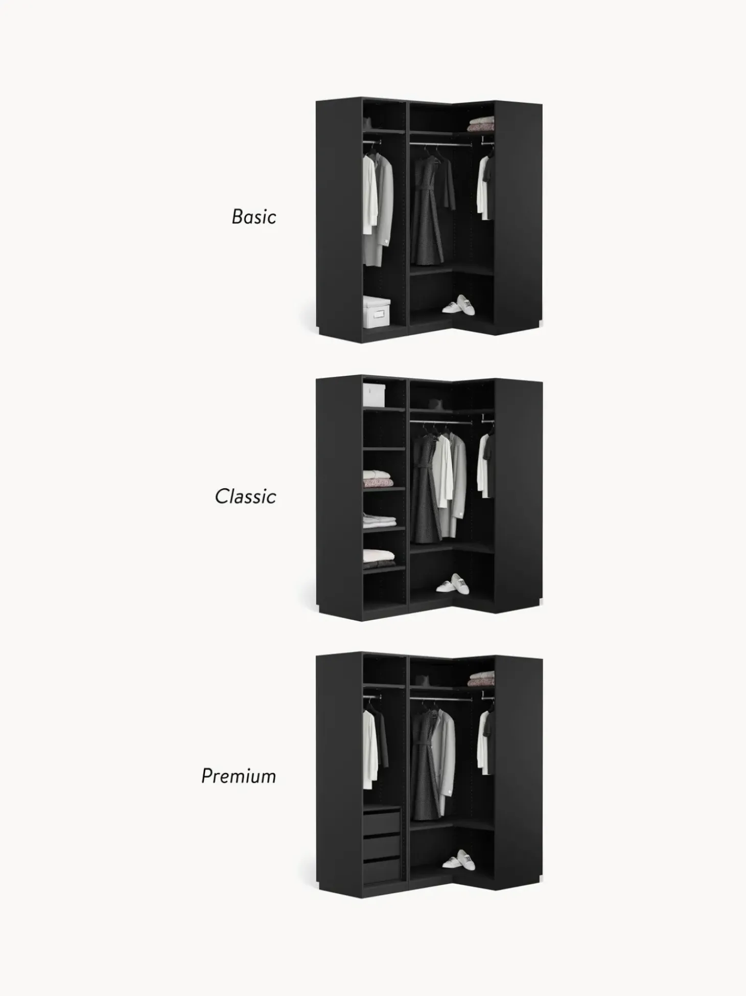 Armadio Angolare Componibile Simone, Larg. 165 Cm, Diverse Varianti
