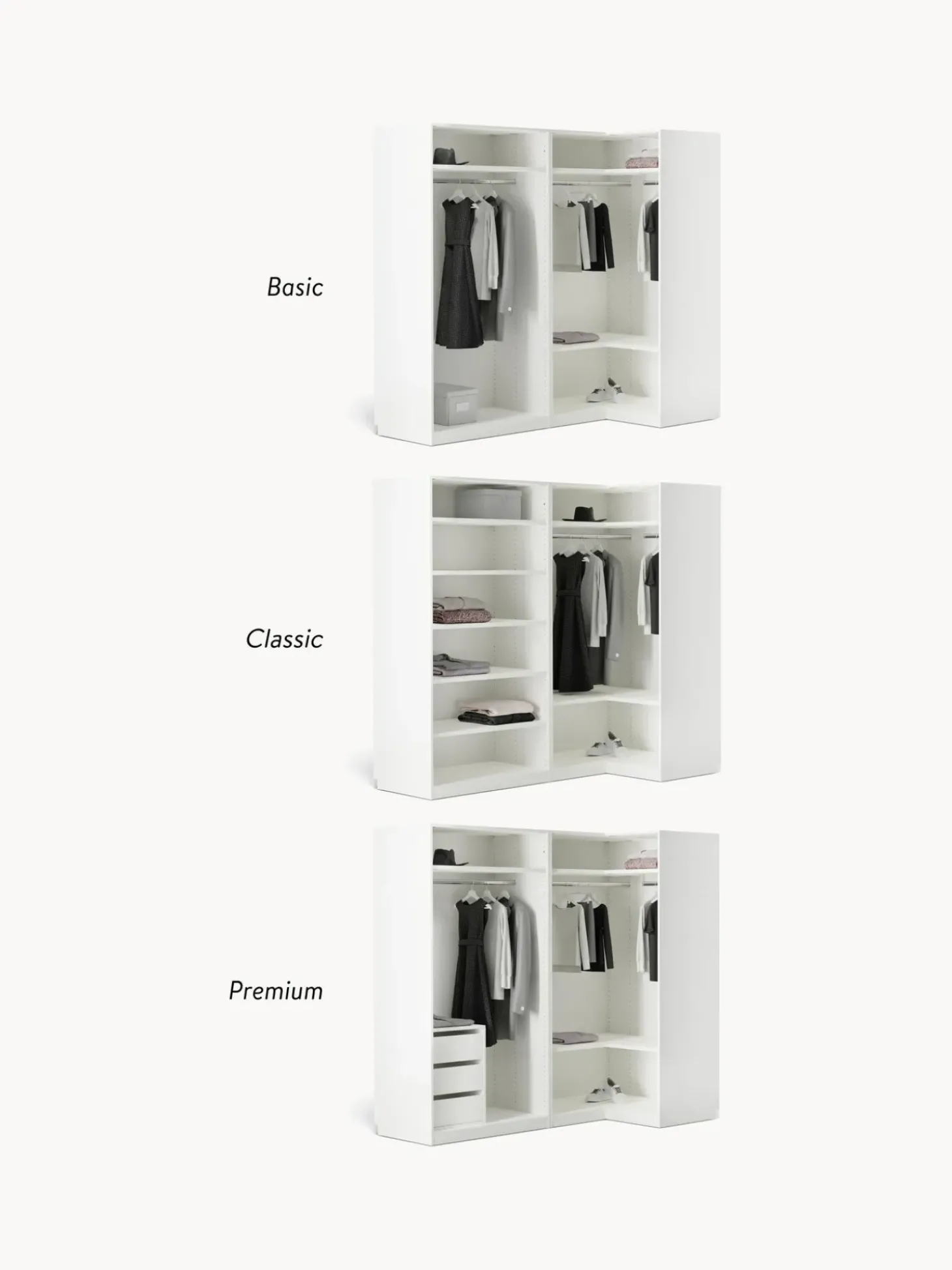 Armadio Angolare Componibile Simone, Larg. 215 Cm, Diverse Varianti