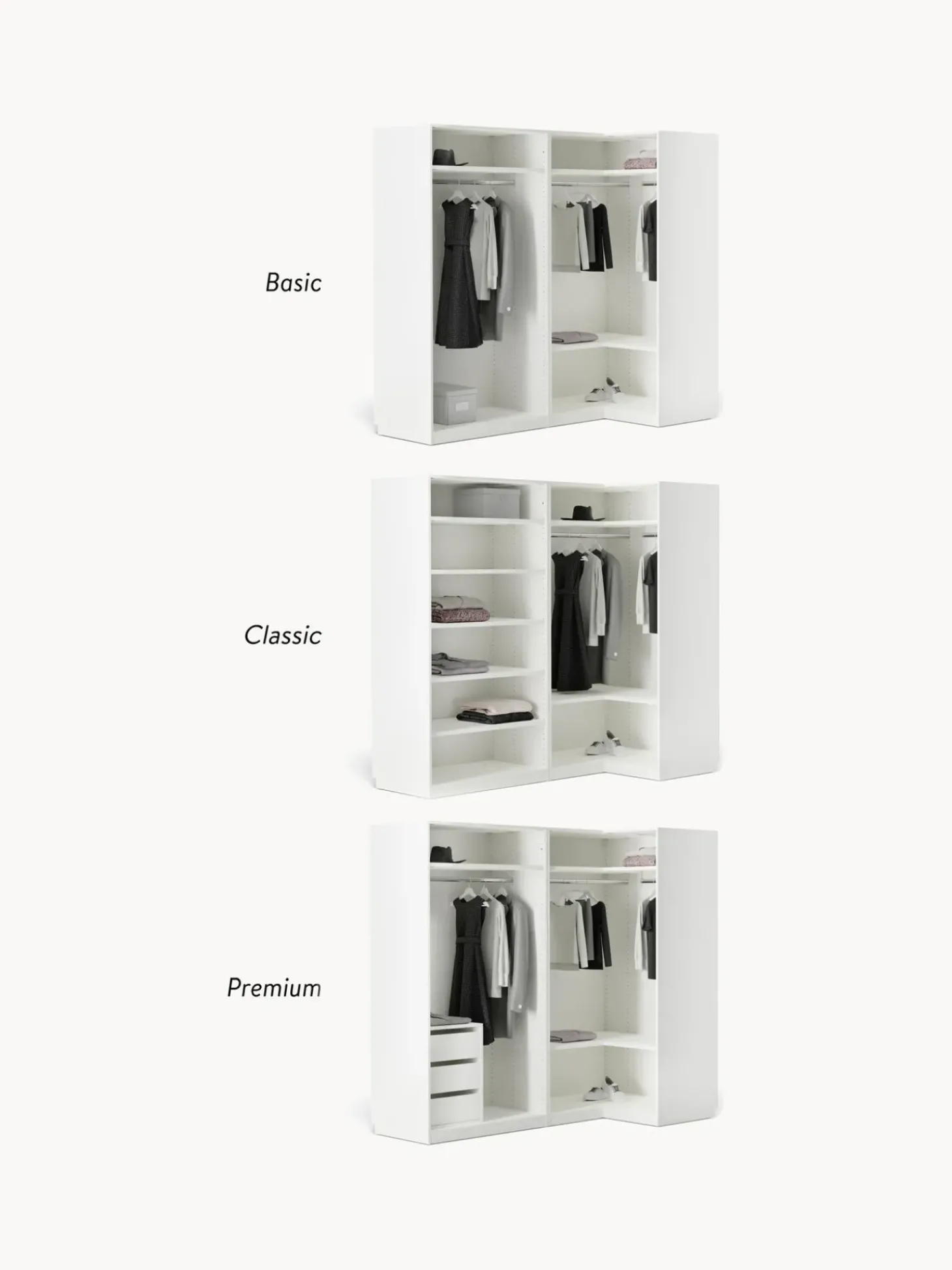 Armadio Angolare Componibile Leon, Larg. 215 Cm, Diverse Varianti