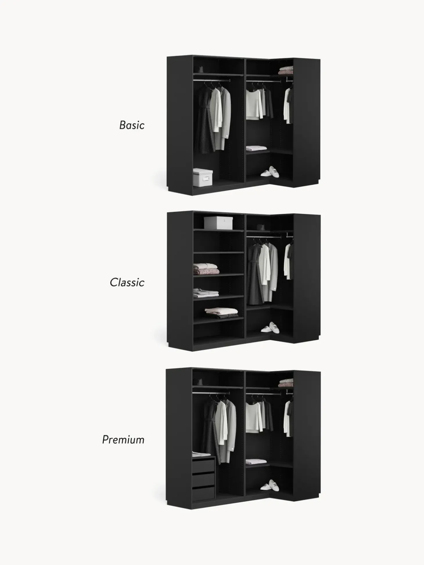 Armadio Angolare Componibile Leon, Larg. 215 Cm, Diverse Varianti