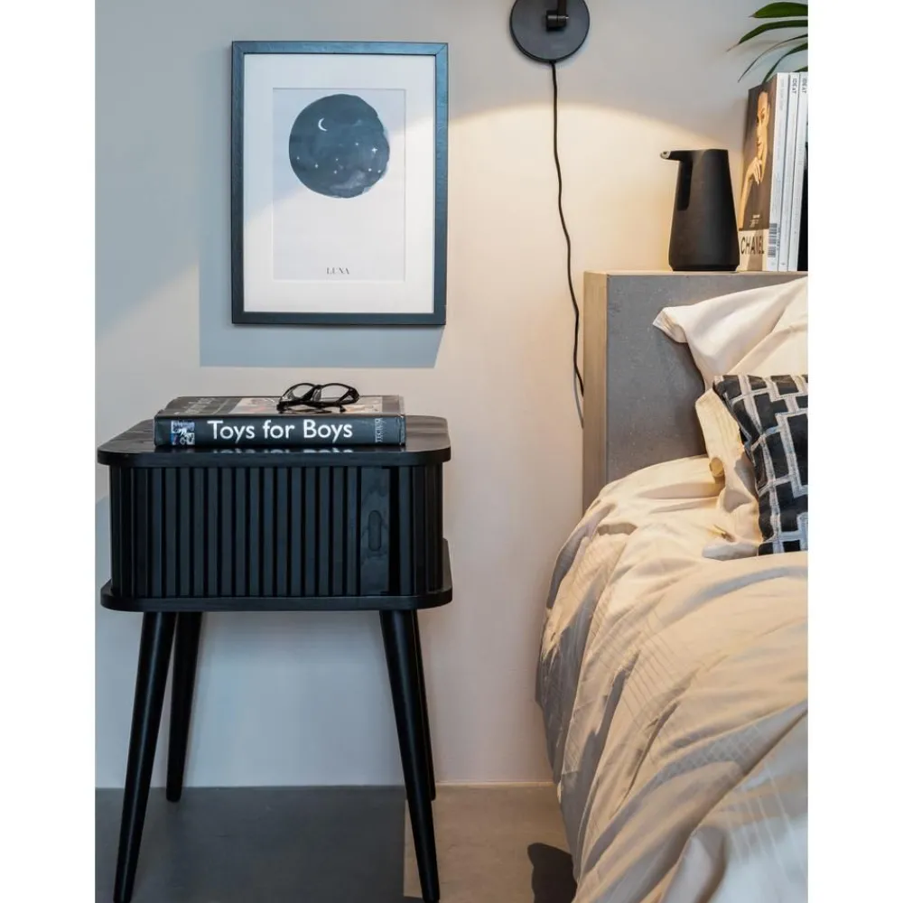 Comodino In Legno Con Anta Scorrevole E Frontale Scanalato Barbier*Zuiver New