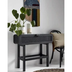 Consolle In Legno Di Teak E Rattan Merge*Nordal Clearance