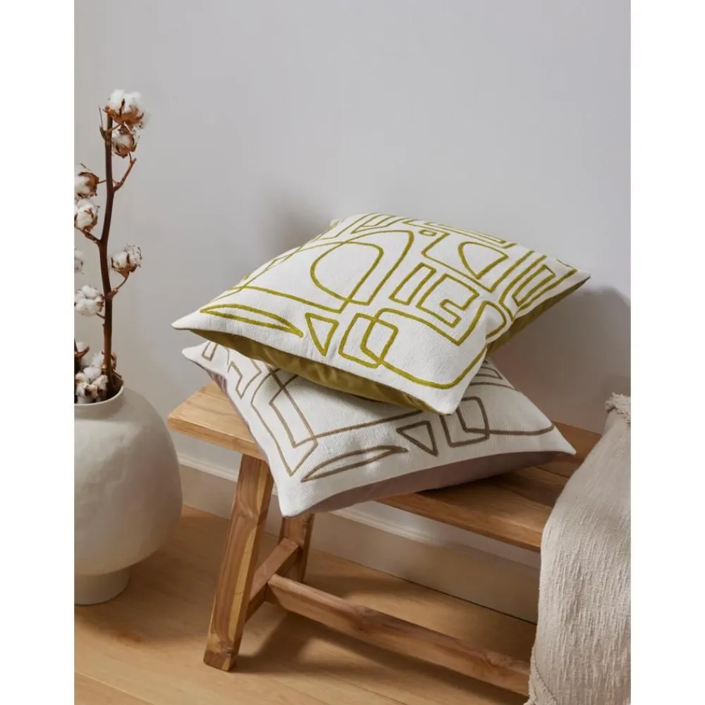 Copricuscino In Cotone Ricamato Con Decori Astratti Maree*Westwing Collection Clearance