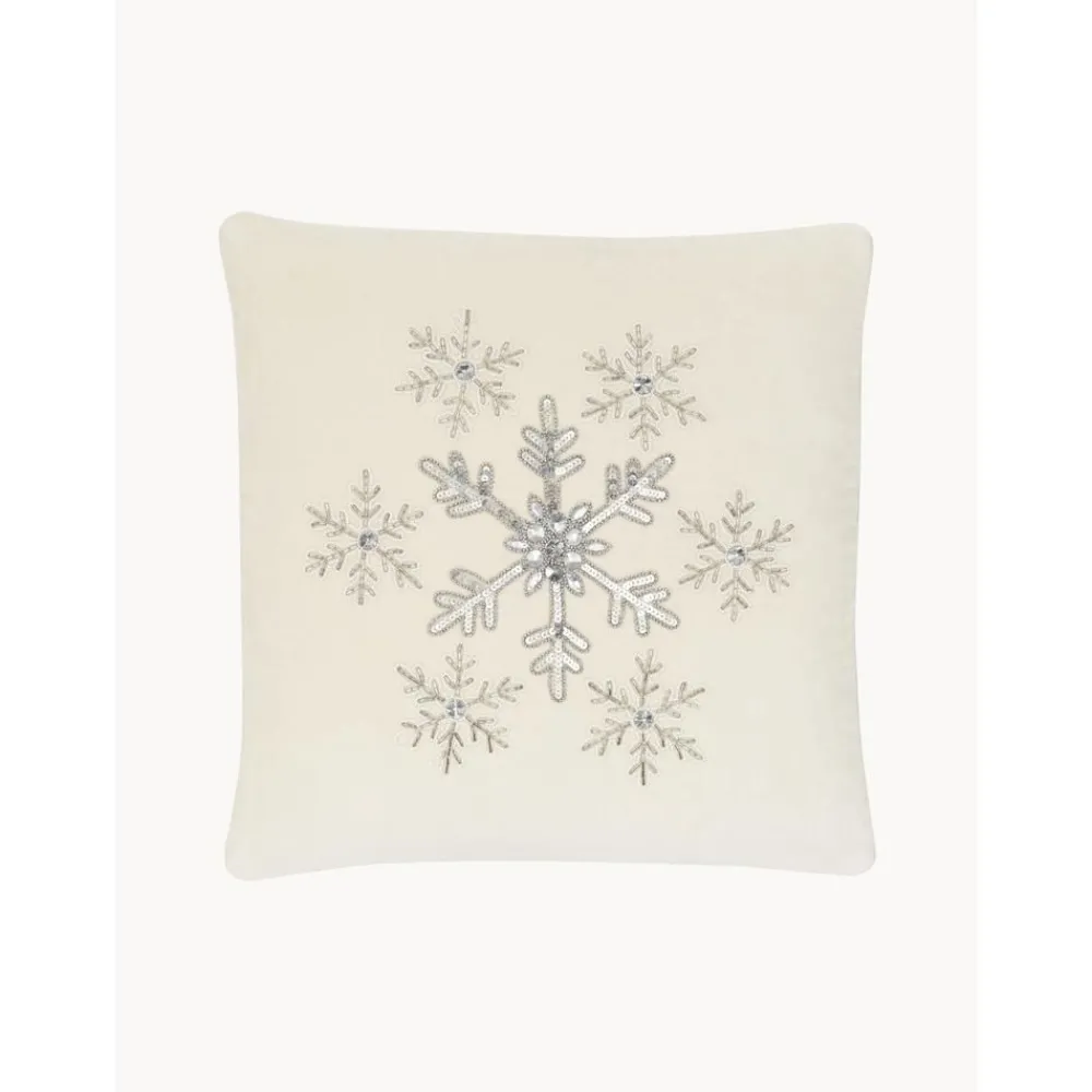 Copricuscino Ricamata In Velluto Bianco Crema Con Bordino Snowflake*Westwing Collection Sale