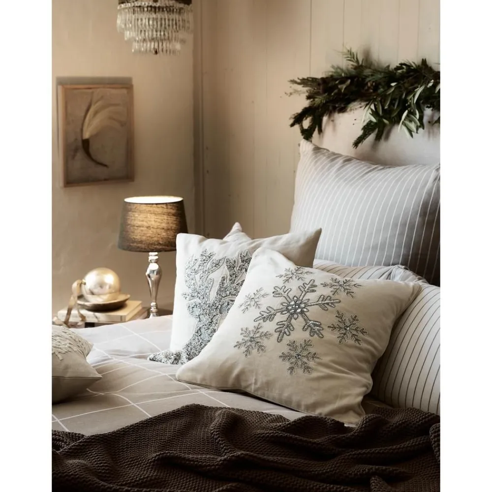 Copricuscino Ricamata In Velluto Bianco Crema Con Bordino Snowflake*Westwing Collection Sale