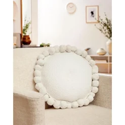 Cuscino Arredo Imbottito Bianco Con Pompon Deva*Westwing Collection Hot
