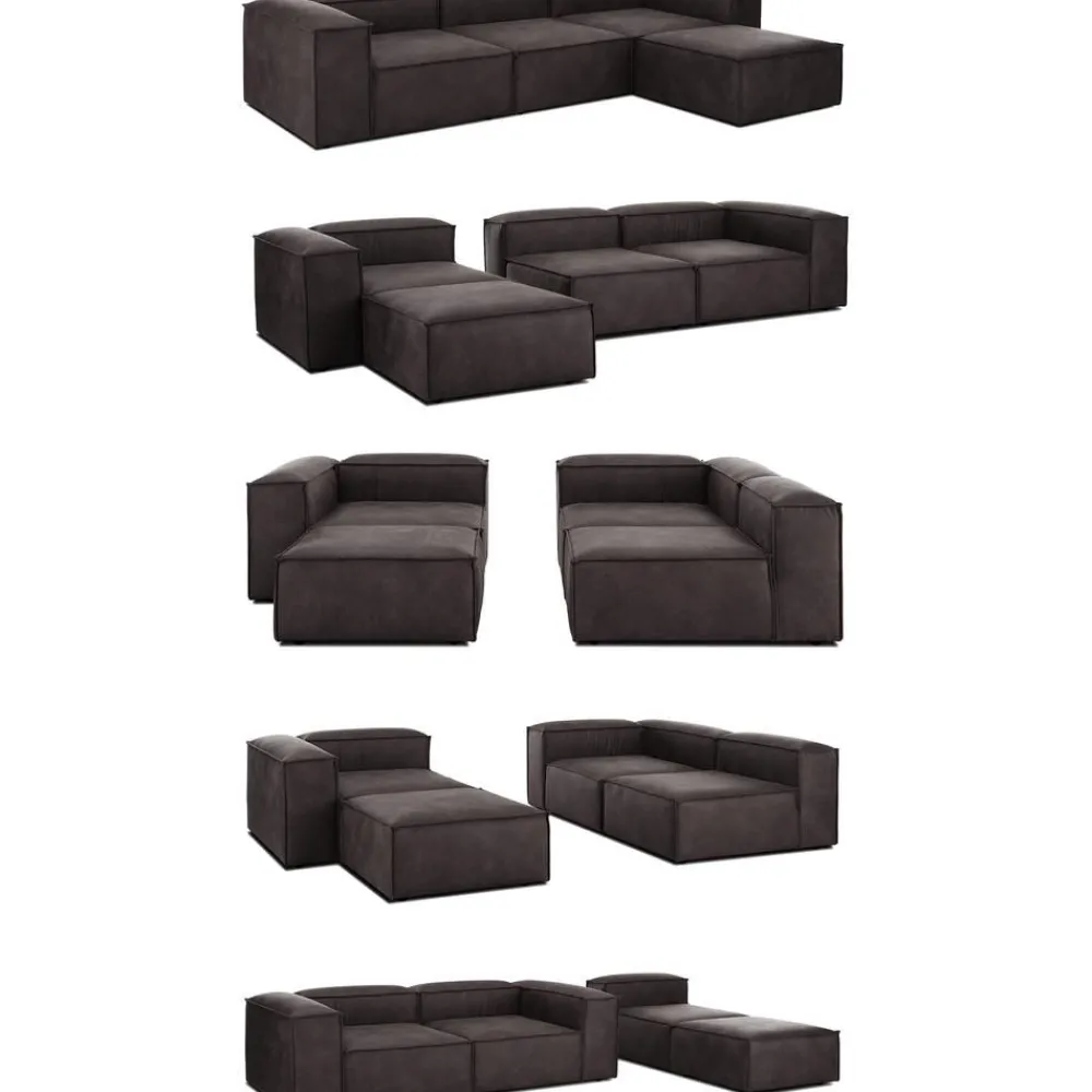 Divano Componibile 4 Posti In Pelle Riciclata Con Poggiapiedi Lennon*Westwing Collection Hot