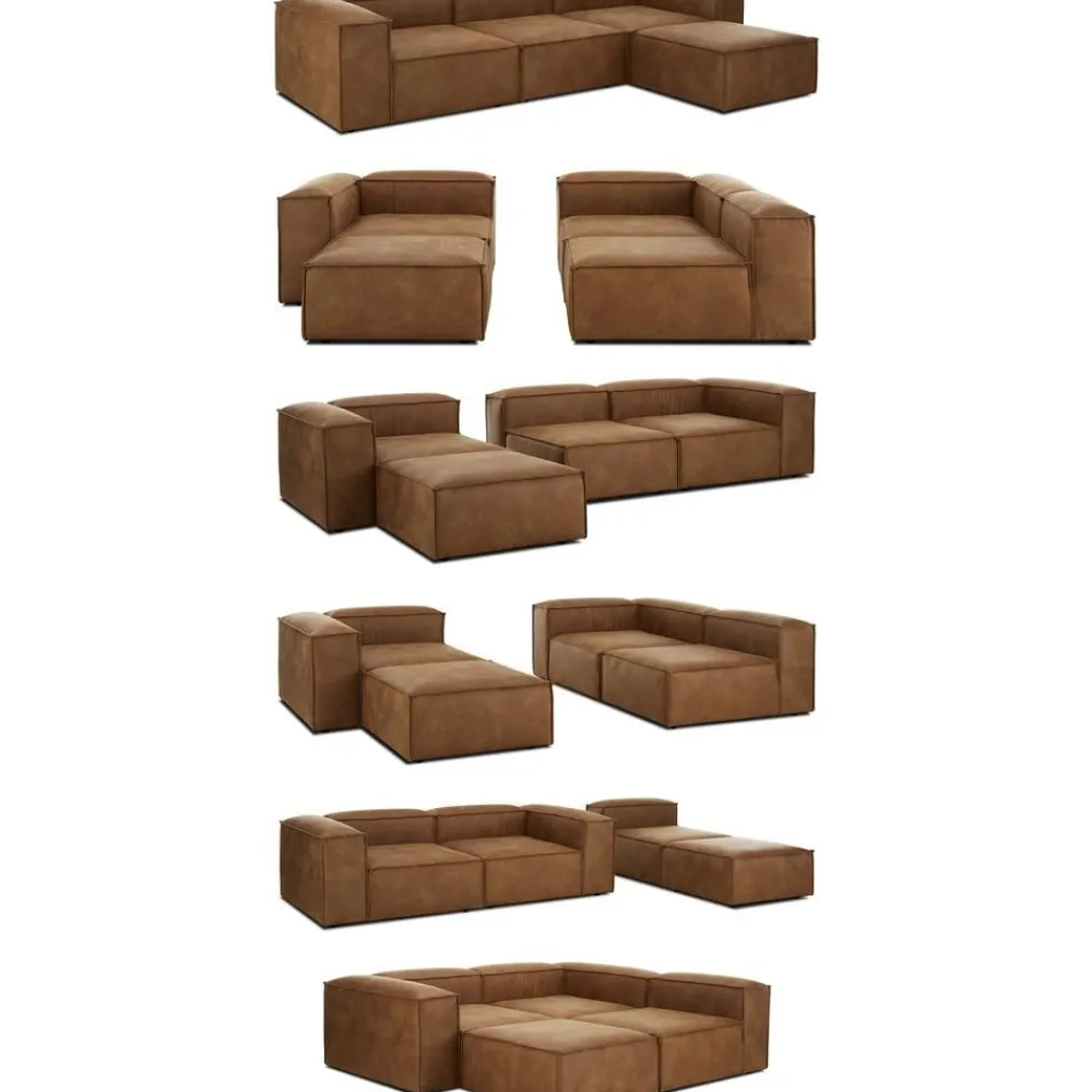 Divano Componibile 4 Posti In Pelle Riciclata Con Poggiapiedi Lennon*Westwing Collection Sale