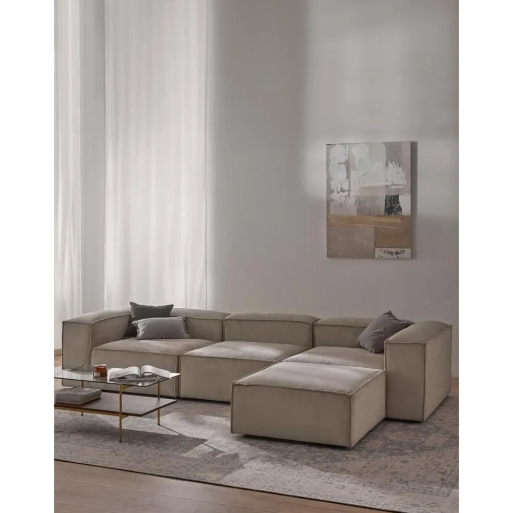 Divano Componibile 4 Posti In Velluto A Coste Con Poggiapiedi Lennon*Westwing Collection Hot