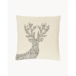 Federa Arredo Beige Ricamata Con Ornamenti Natalizi Deer*Westwing Collection Discount