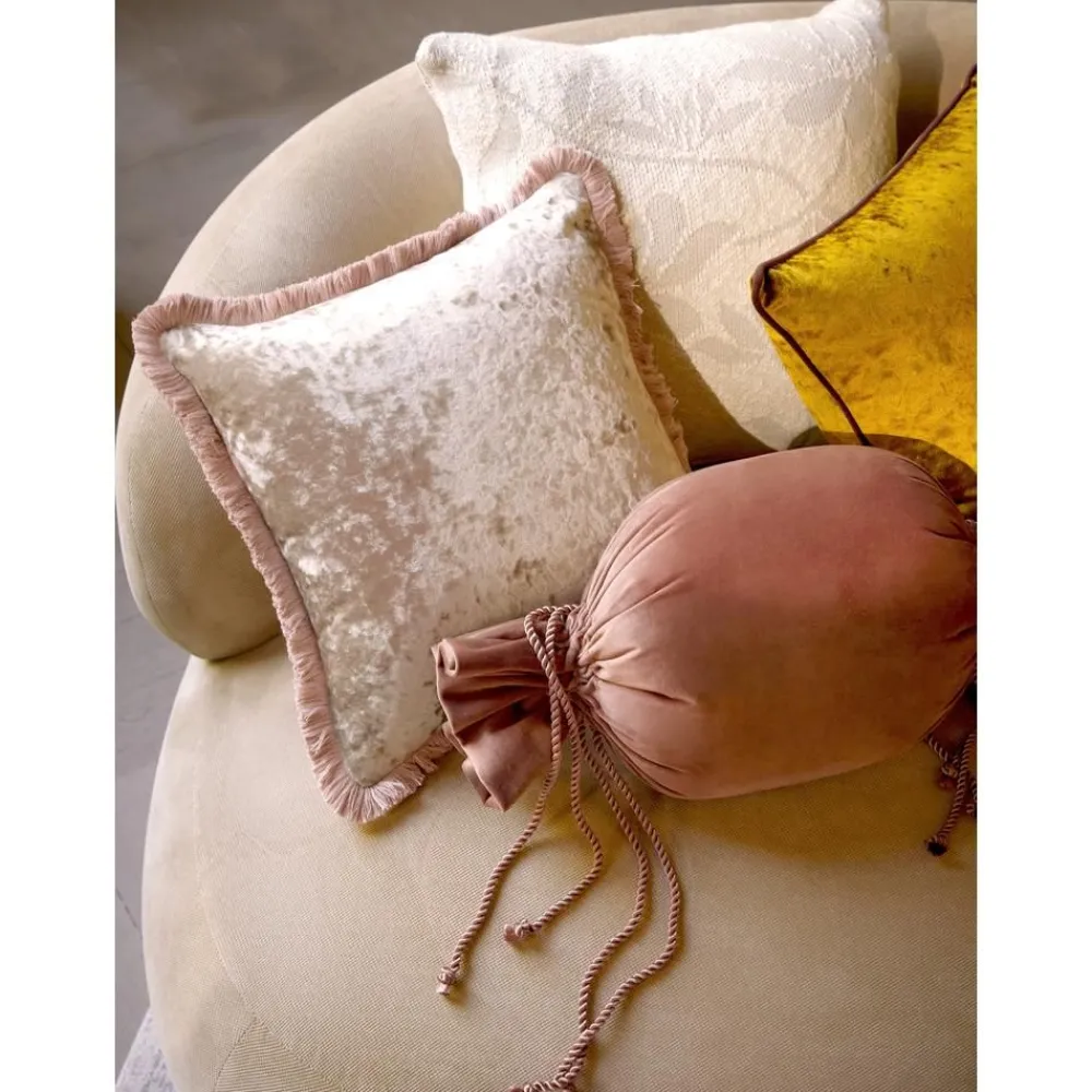 Federa Arredo In Velluto Beige Con Frange Cyrus*Westwing Collection Best