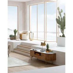 Mobile Tv Fatto A Mano In Legno Di Mango Con Piano In Marmo Grace*Kare Design Online