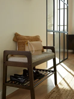 Panca Imbottita Con Ripiano In Legno Di Quercia Inverness