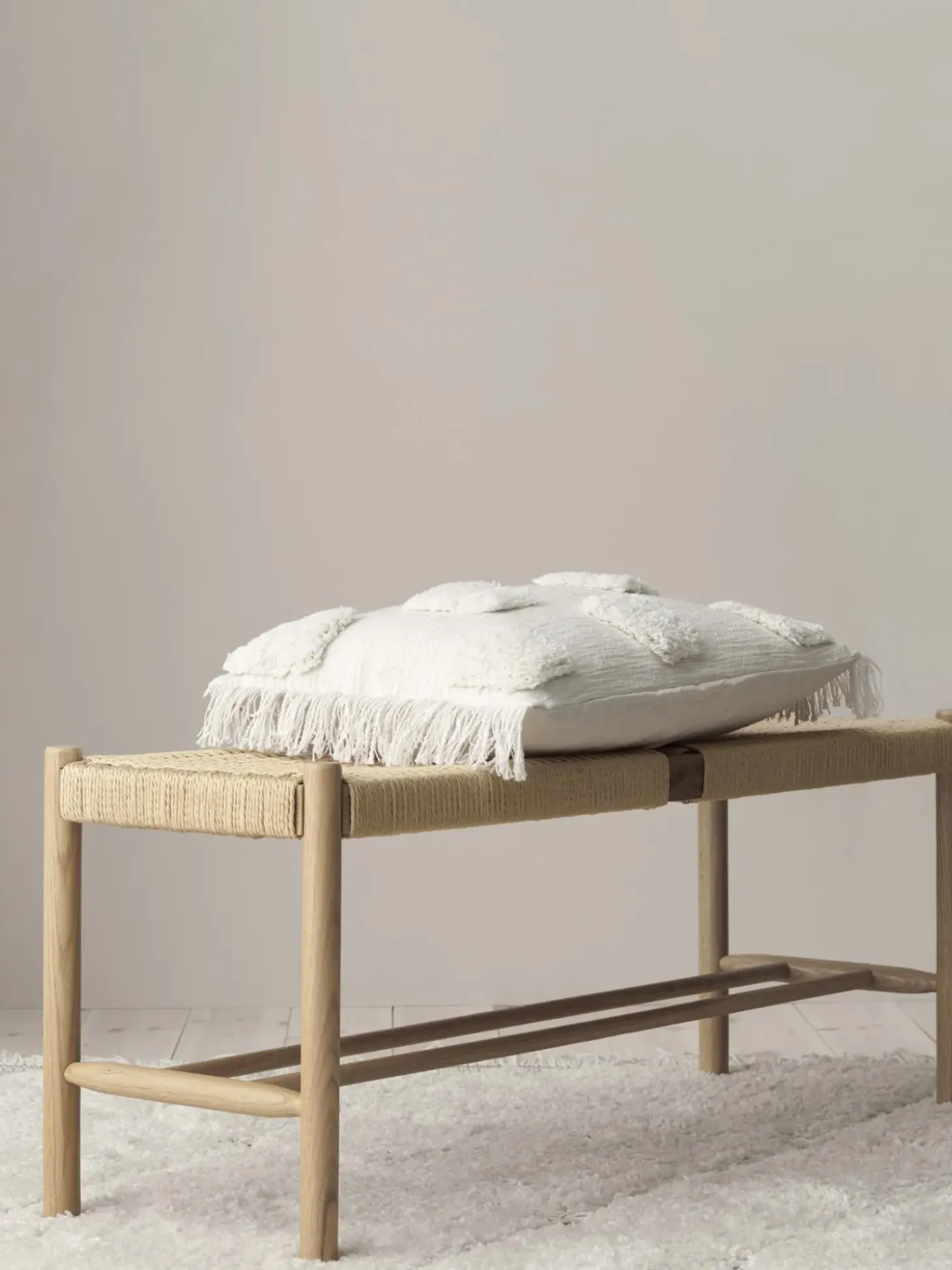 Panca In Legno Con Intreccio Di Giunco Ellan