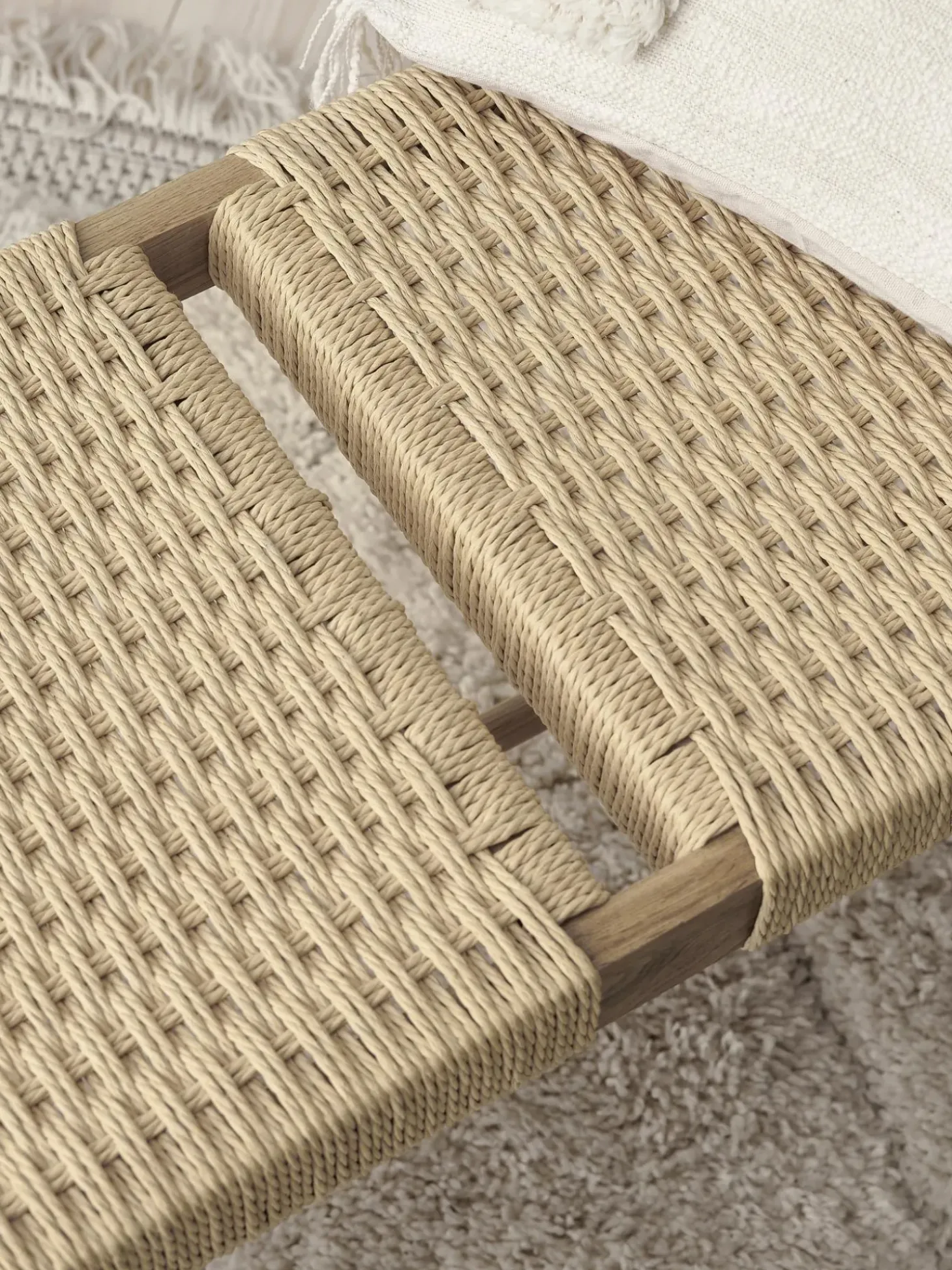 Panca In Legno Con Intreccio Di Giunco Ellan