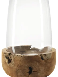 Portacandela Fatto A Mano Con Base In Teak Terra