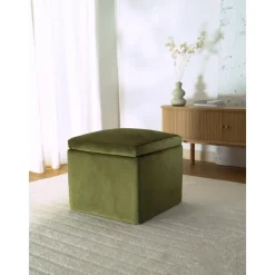 Pouf Contenitore In Velluto Verde Oliva Winou*Westwing Collection Discount