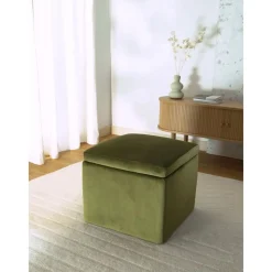 Pouf Contenitore In Velluto Verde Oliva Winou*Westwing Collection Discount