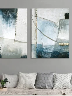 Quadro Su Tela Dipinto A Mano Golden Blue Ii