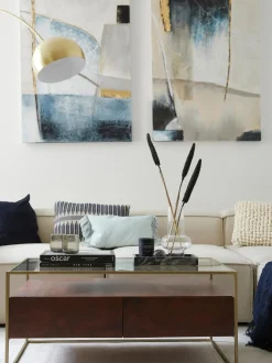 Quadro Su Tela Dipinto A Mano Golden Blue Ii