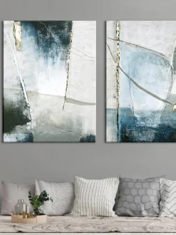 Quadro Su Tela Dipinto A Mano Golden Blue I