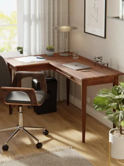 Scrivania Rettangolare In Legno Di Mango Con Cassetti Paul