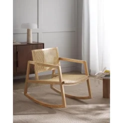 Sedia A Dondolo In Legno Di Frassino Con Intreccio In Rattan Craig*Westwing Collection Hot