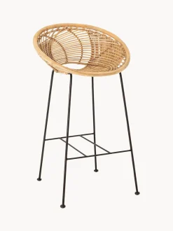Sedia Da Bar In Rattan Con Gambe In Metallo Yonne