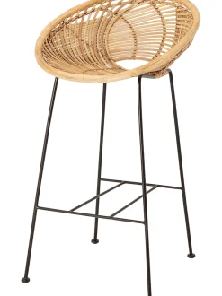 Sedia Da Bar In Rattan Con Gambe In Metallo Yonne
