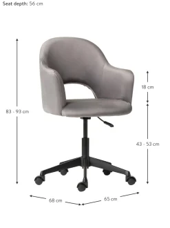 Sedia Da Scrivania In Velluto Rachel, Regolabile In Altezza