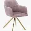 Sedia Girevole In Velluto Rosa Con Braccioli Lola