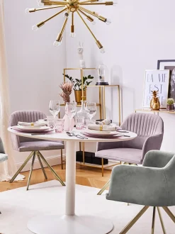 Sedia Girevole In Velluto Rosa Con Braccioli Lola