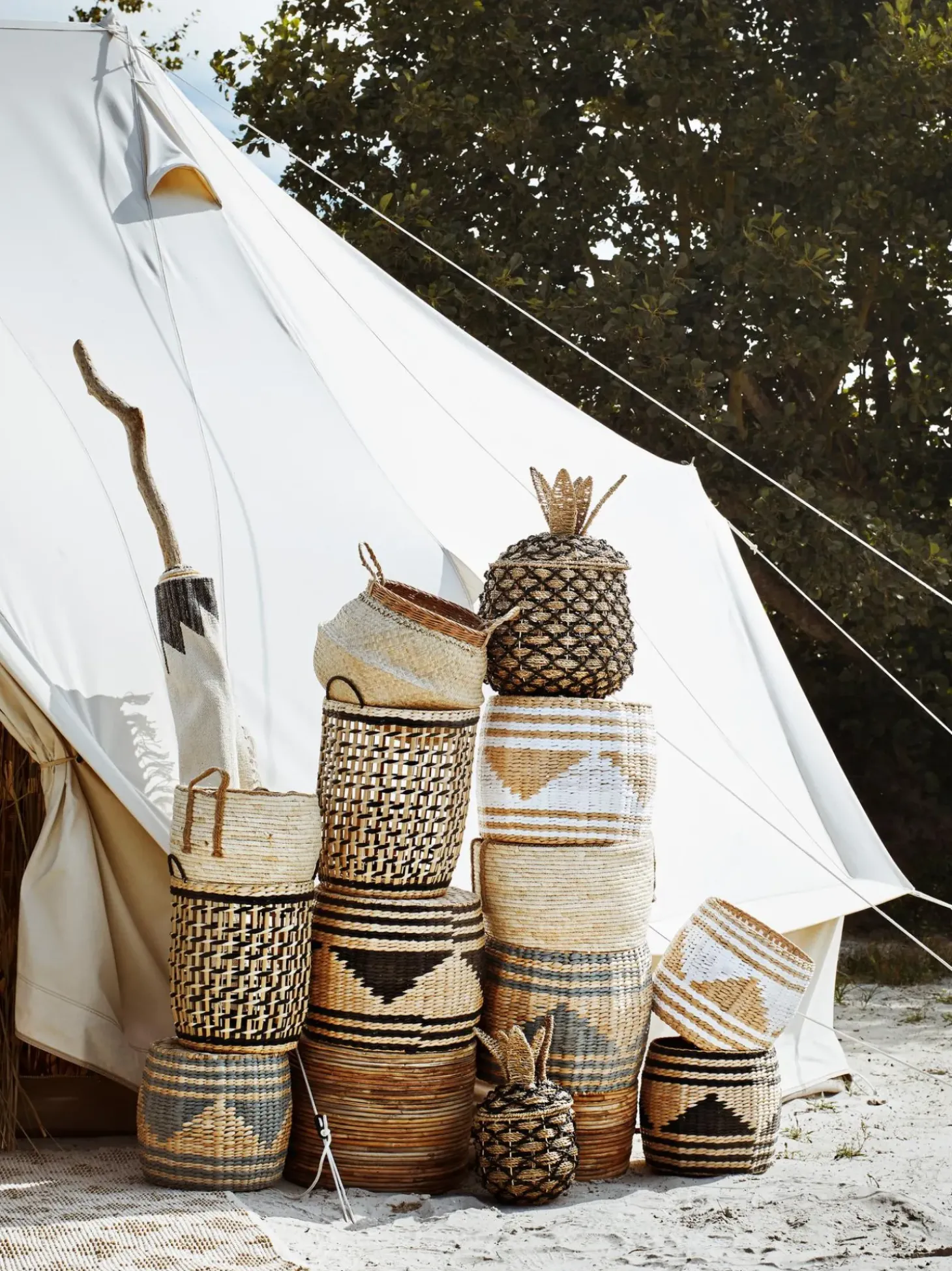 Set 2 Cesti Portaoggetti In Vimini Di Giunco Pyramid