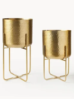 Set 2 Portavasi Alti In Metallo Effetto Martellato Nives