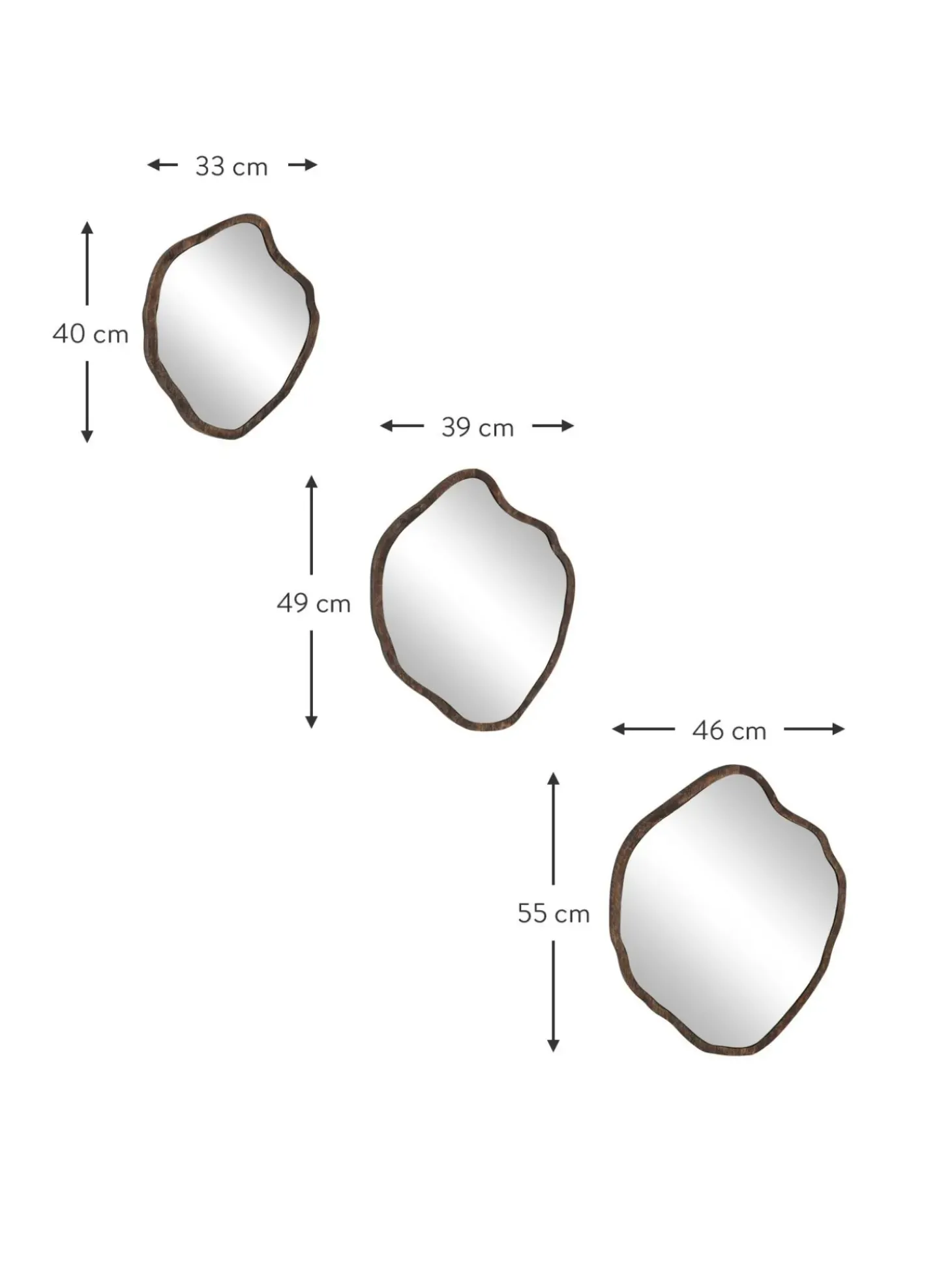 Set 3 Specchi Da Parete In Forma Organica Bello