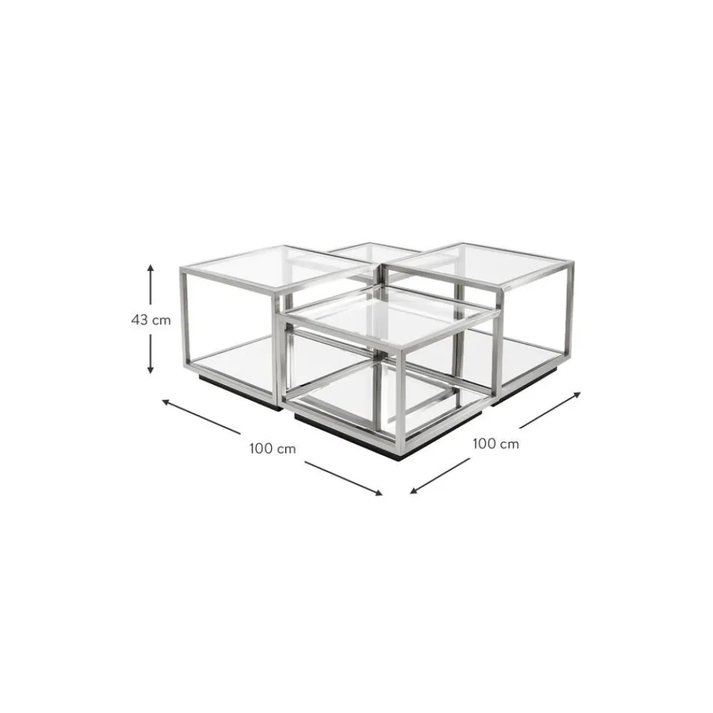 Set 4 Tavolini Da Salotto Con Piano In Vetro A Specchio Luigi*Kare Design Discount