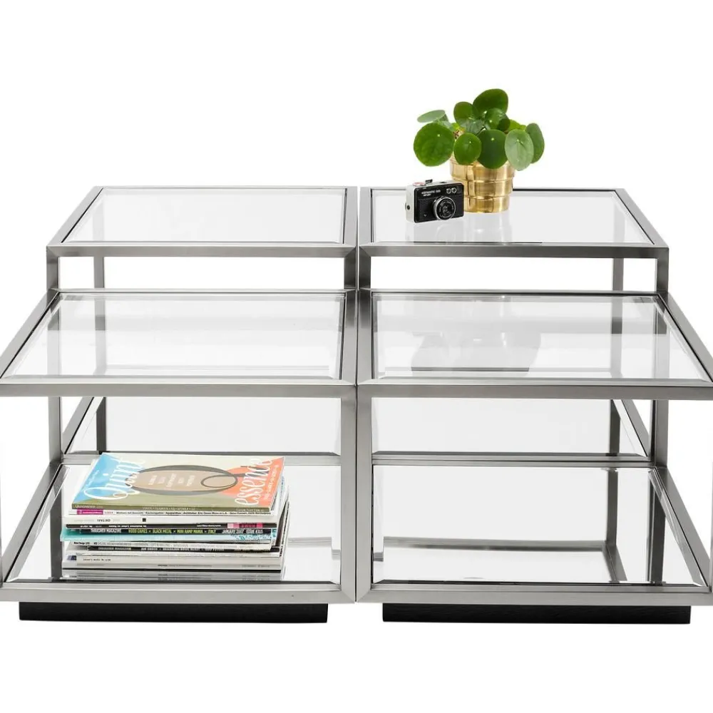 Set 4 Tavolini Da Salotto Con Piano In Vetro A Specchio Luigi*Kare Design Discount