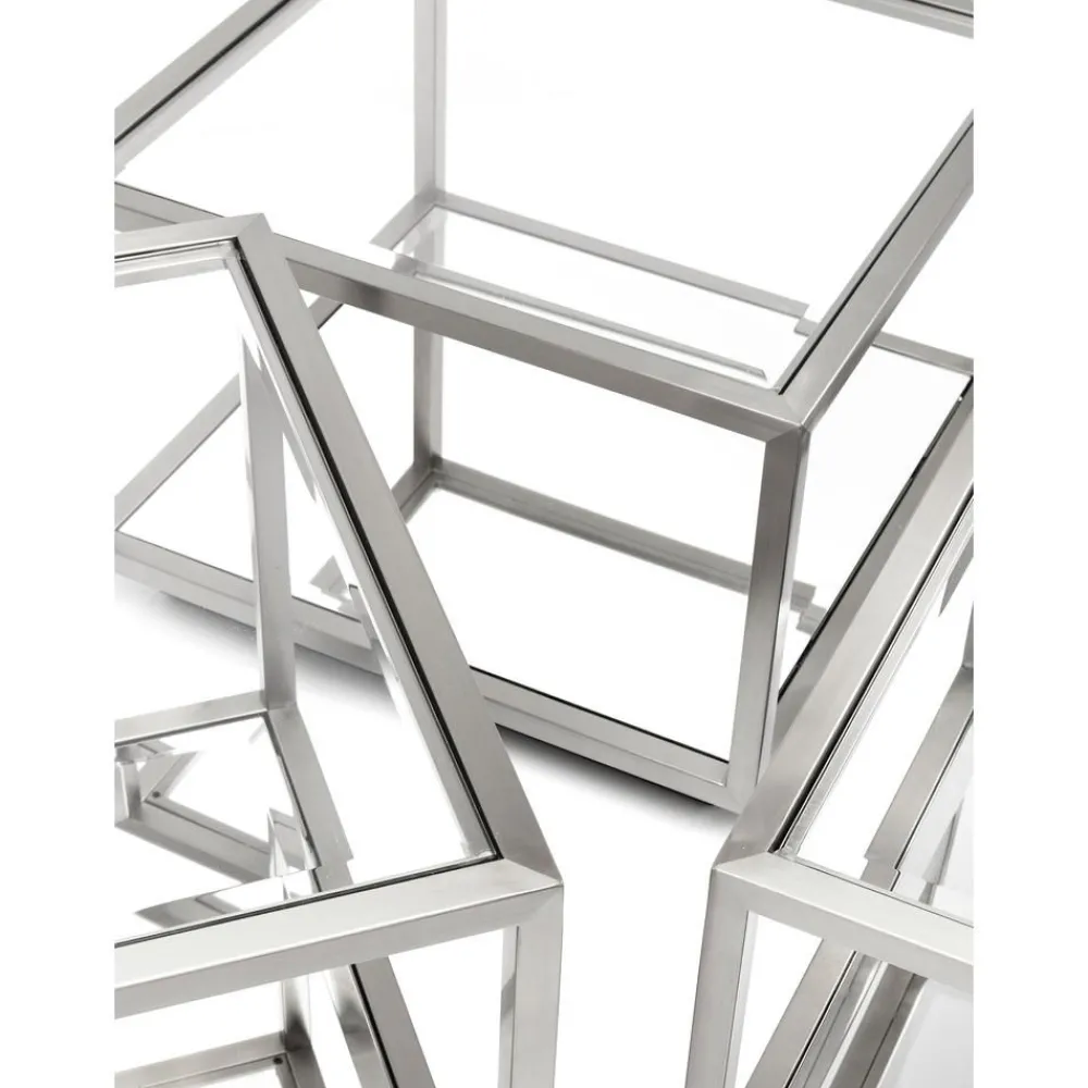 Set 4 Tavolini Da Salotto Con Piano In Vetro A Specchio Luigi*Kare Design Discount