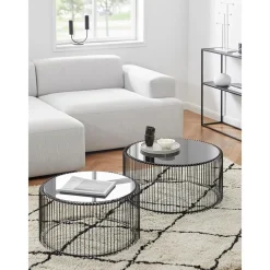 Set 2 Tavolini Da Salotto Con Piano In Vetro Wire*Kare Design Hot