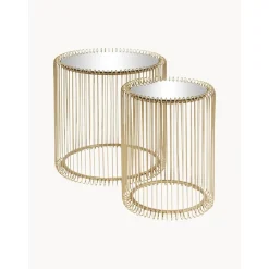 Set 2 Tavolini Da Salotto Con Piano In Vetro Wire*Kare Design New