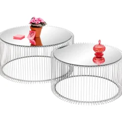 Set 2 Tavolini Da Salotto Con Piano In Vetro Wire*Kare Design Best