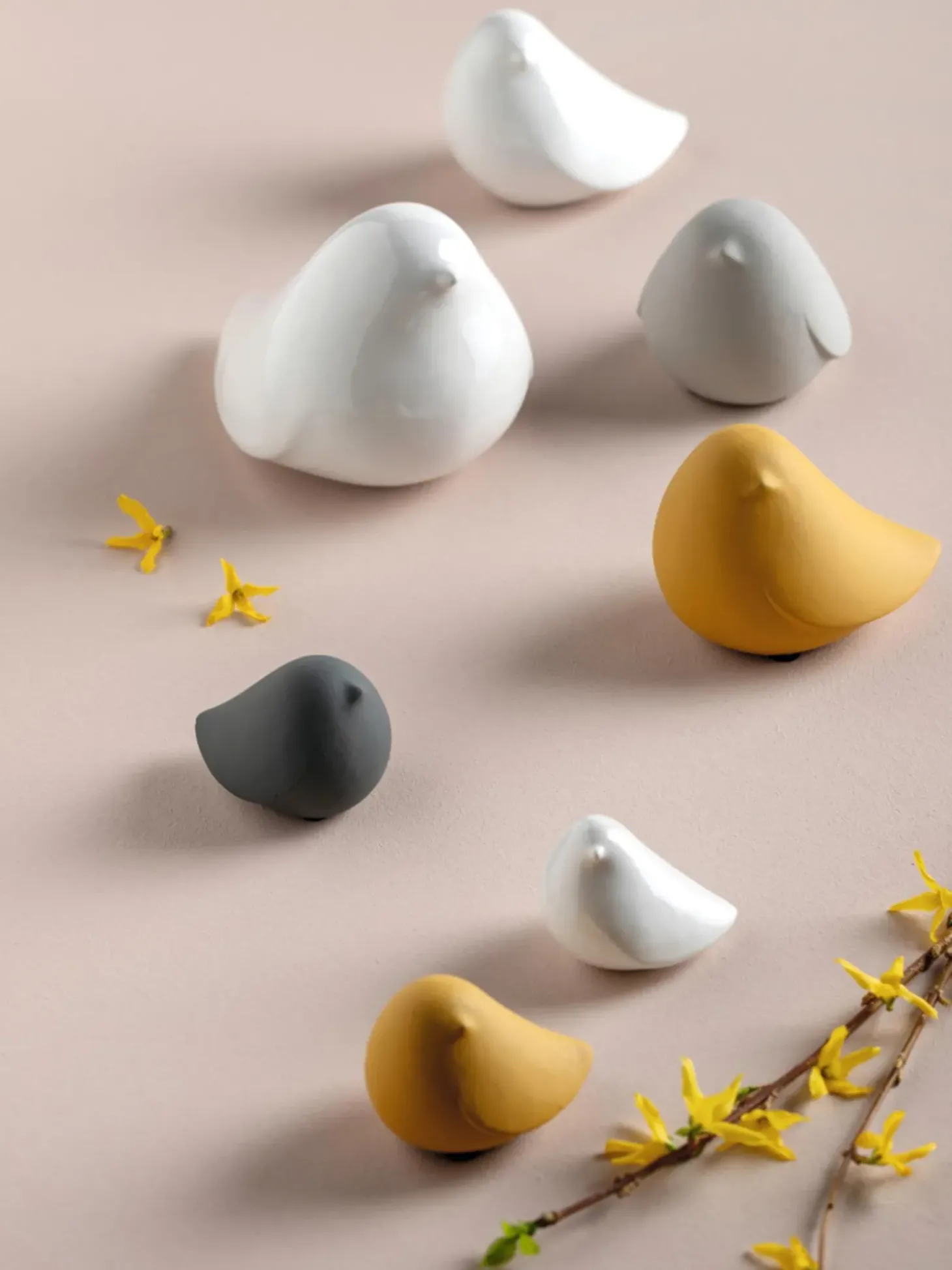 Set 2 Uccelli Decorativi In Porcellana Alassio