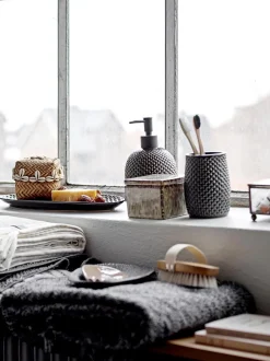 Set Dispenser Sapone In Gres Fatto A Mano Gustav 3 Pz