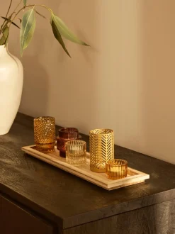 Set Portacandele Con Vassoio In Legno Elviena 6 Pz