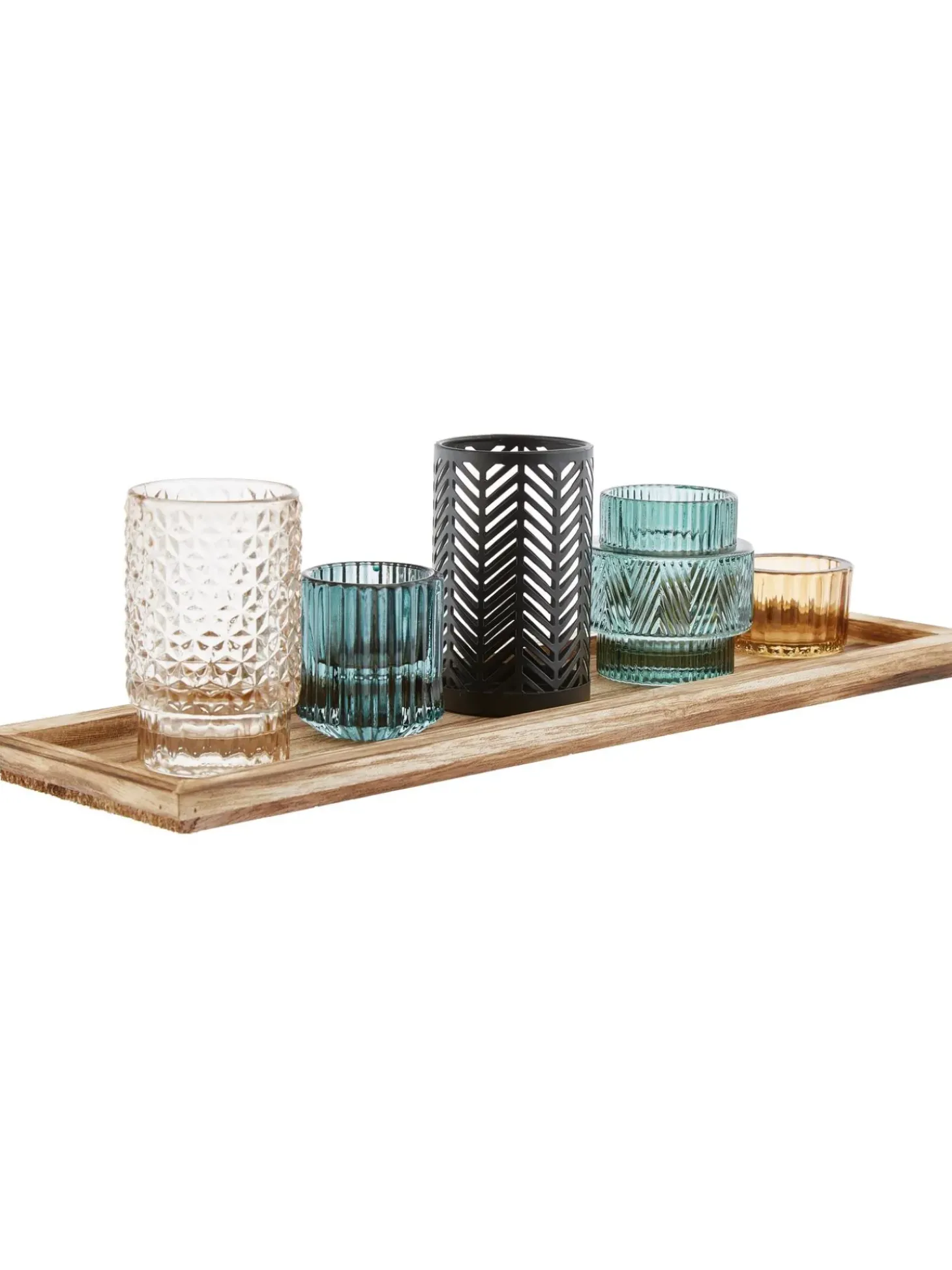 Set Portacandele Con Vassoio In Legno Elviena 6 Pz