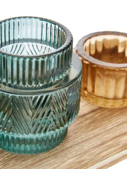 Set Portacandele Con Vassoio In Legno Elviena 6 Pz