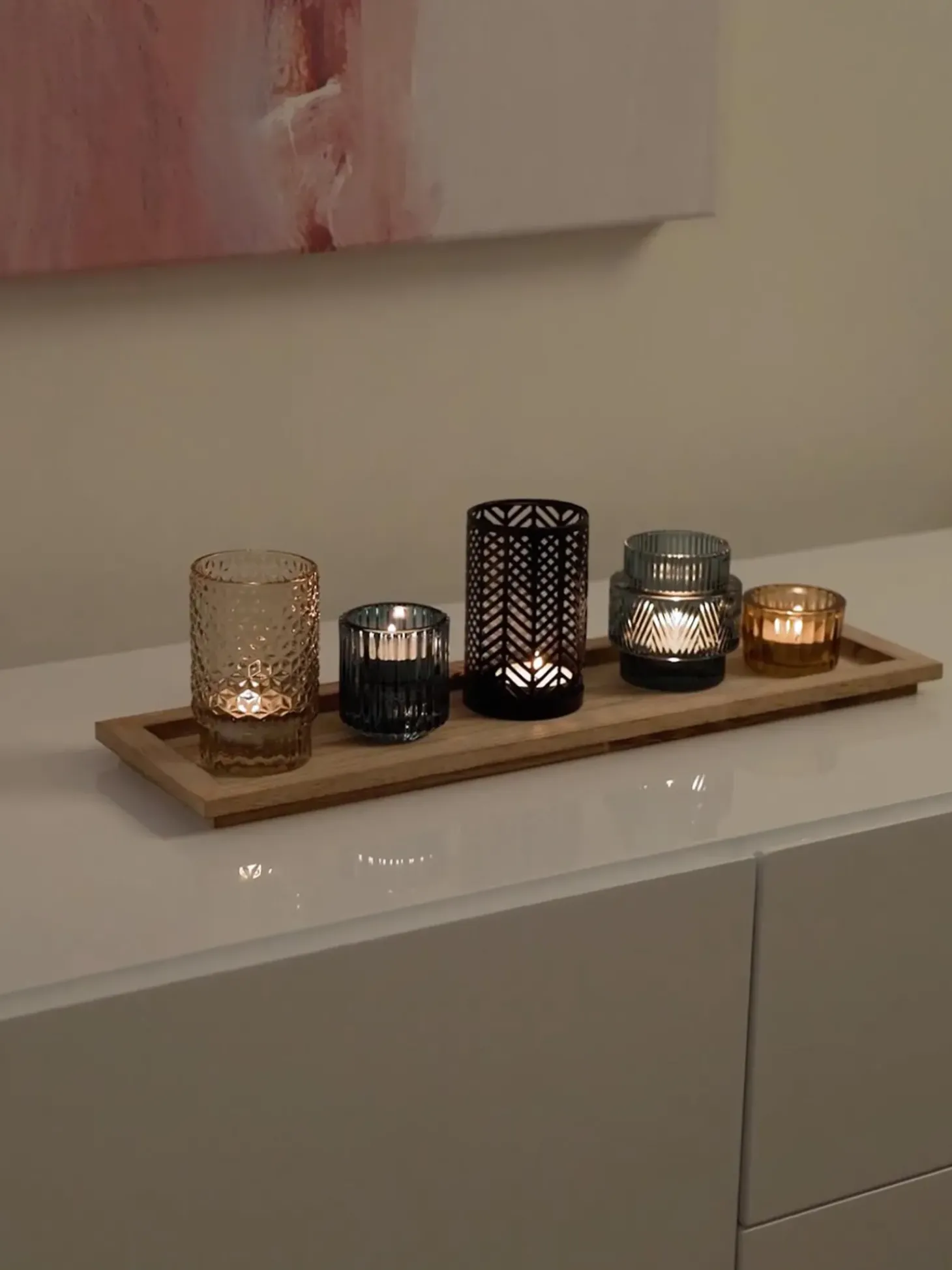 Set Portacandele Con Vassoio In Legno Elviena 6 Pz