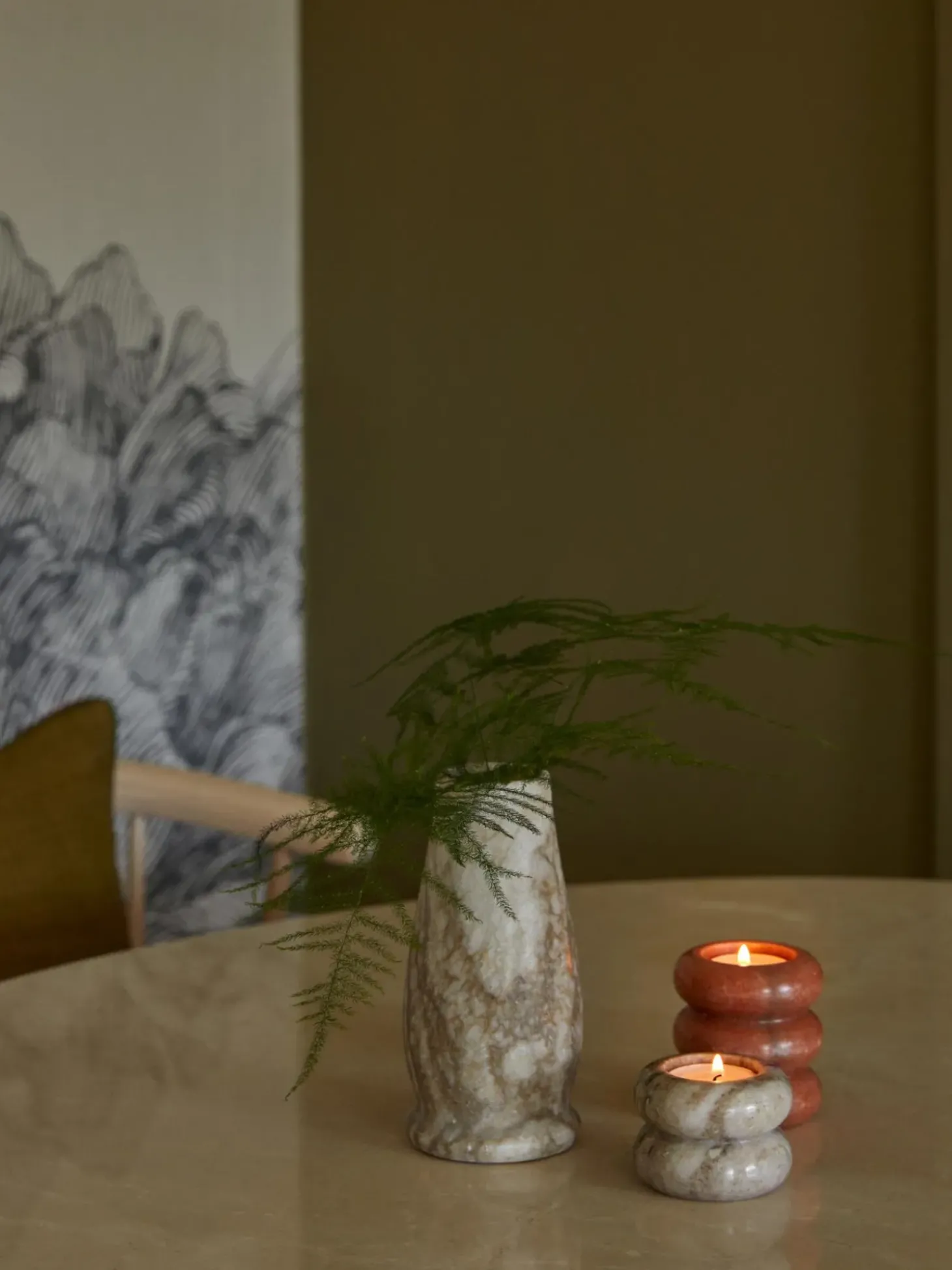 Set Portacandele In Marmo 2 In 1 Orta