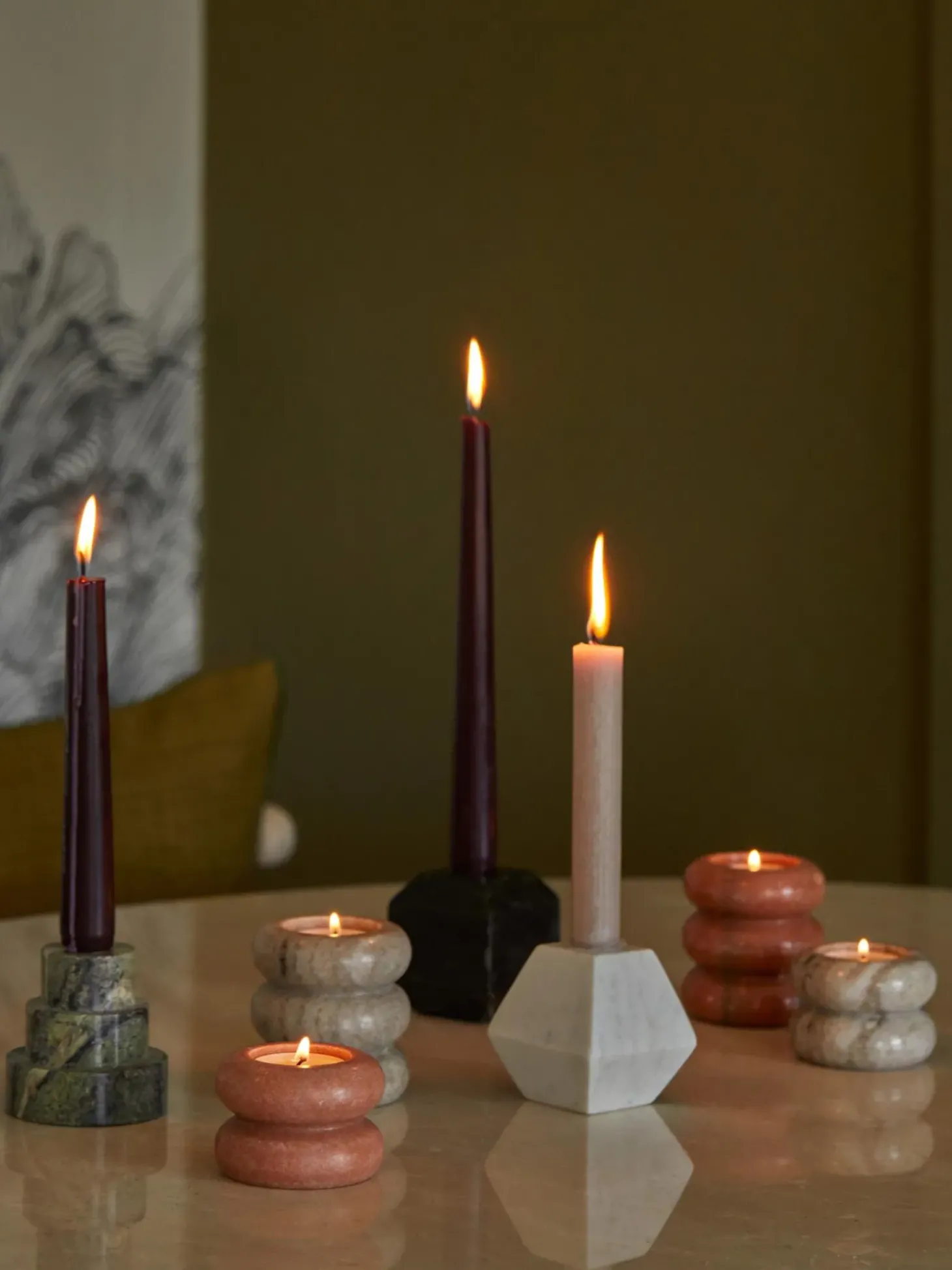 Set Portacandele In Marmo 2 In 1 Orta