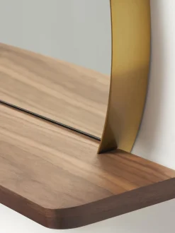 Specchio Da Parete Rotondo Con Mensola In Legno Aaron